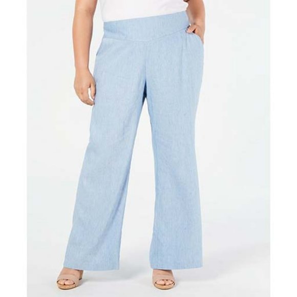 INC International Concepts Pants - NWT INC 16W Plus Linen Blend Wide-Leg Pants Blue